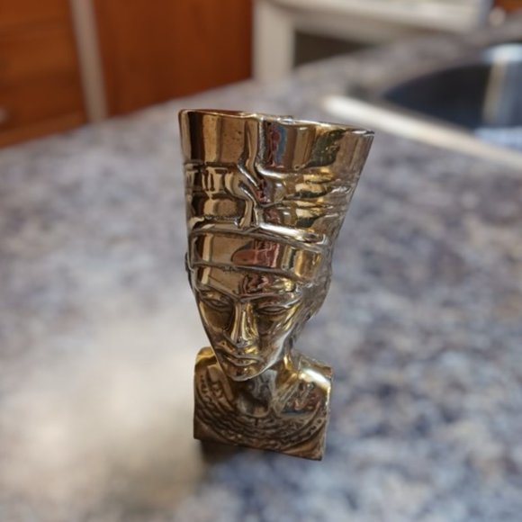 Vintage Heavy Brass Egyptian Queen  Nefertiti Mini Bust - Picture 1 of 9